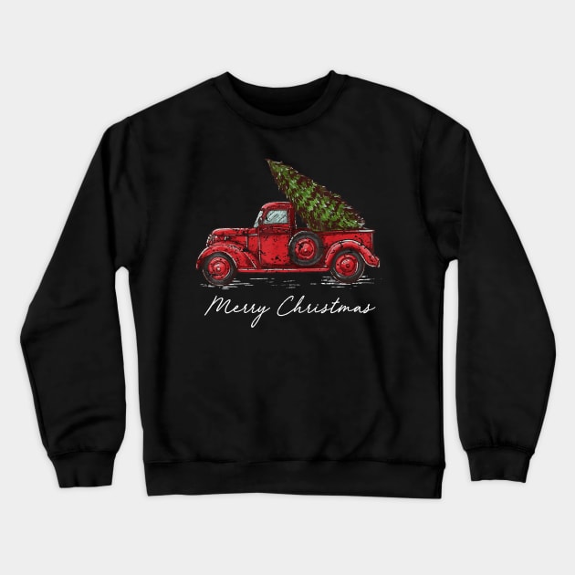 Merry Christmas Retro Vintage Red Truck Crewneck Sweatshirt by Soema